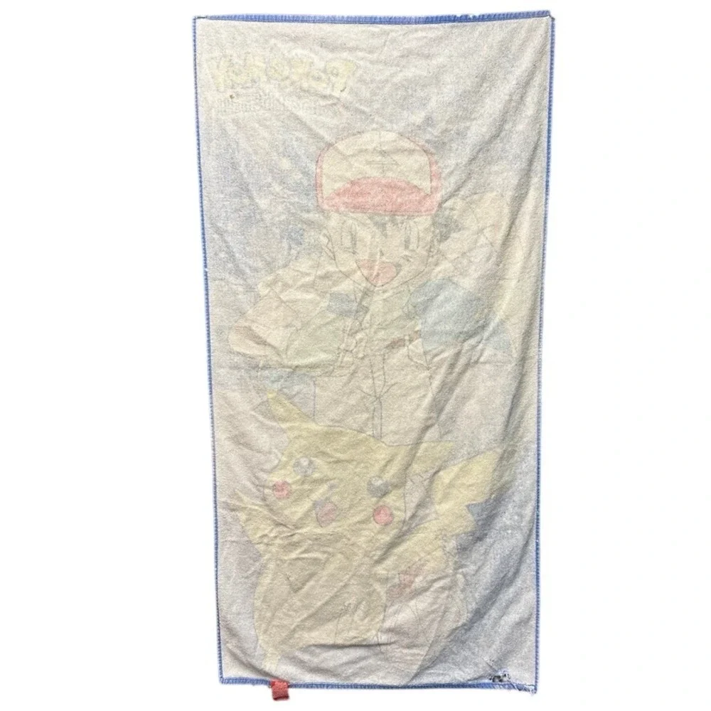 Vintage 2000 Nintendo Pokemon Ash Ketchum Pikachu Beach Towel Blue 26x53 Fair